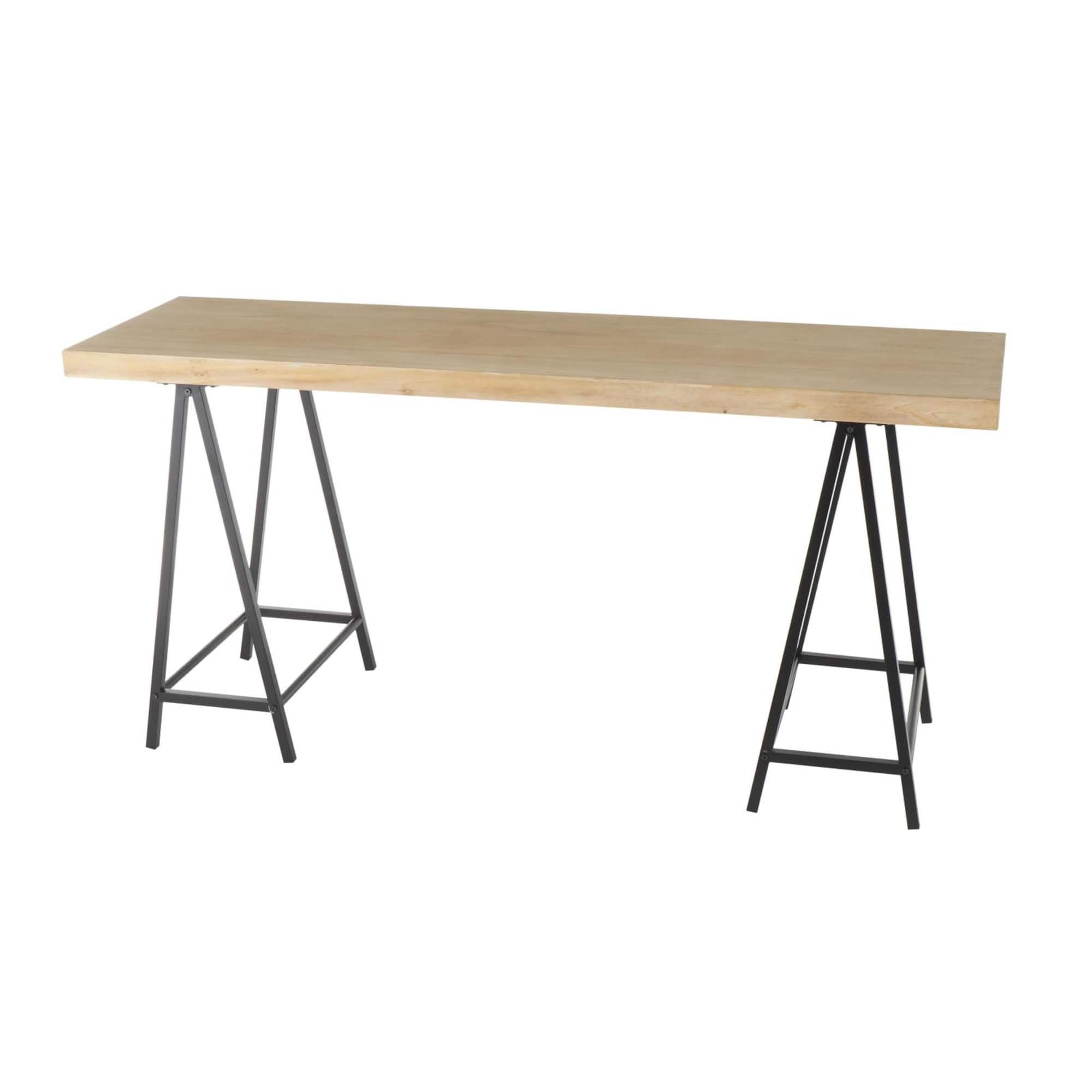 63" Brown Living Room Console Table with Black Metal Supports